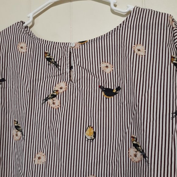 Nanette Lepore Medium striped bird summer spring Print Tie Bell Sleeve Blouse - Picture 10 of 10